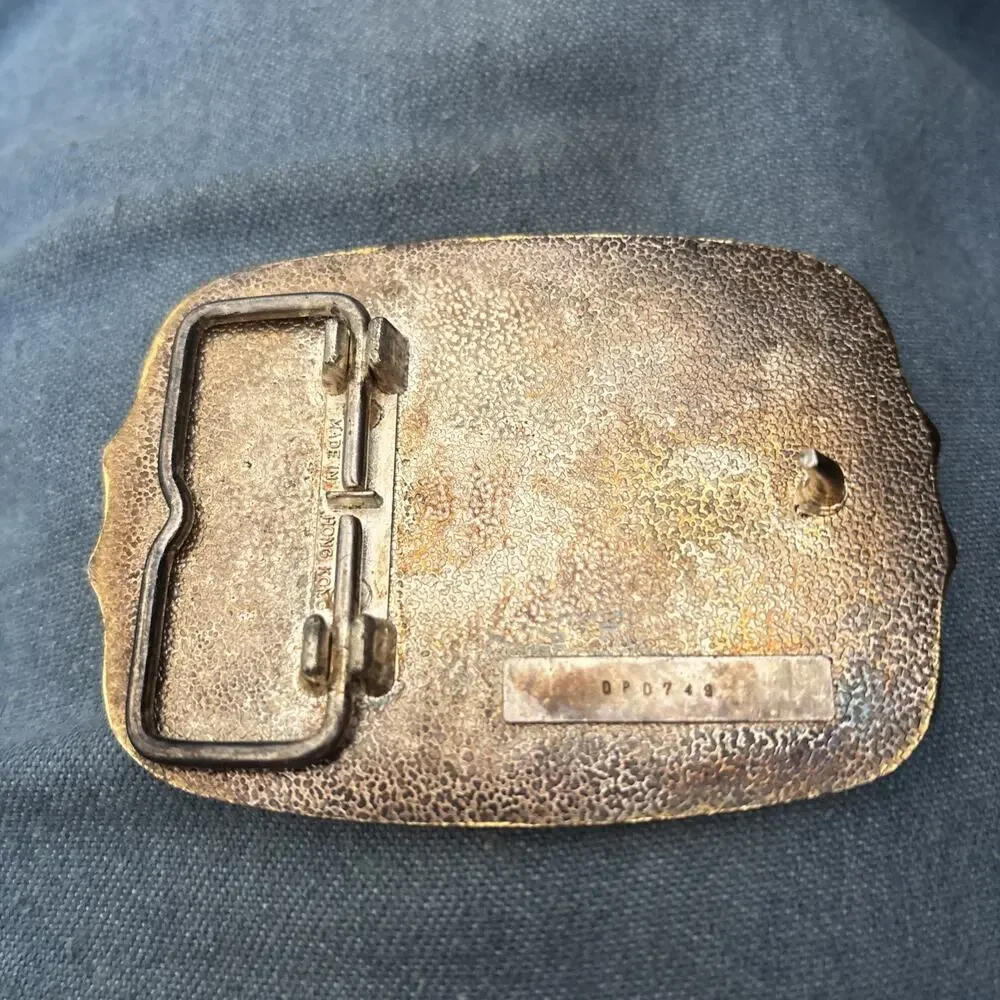 Vintage Eagle Belt Buckle Brass Tone Mountain Western Made Hong Kong
